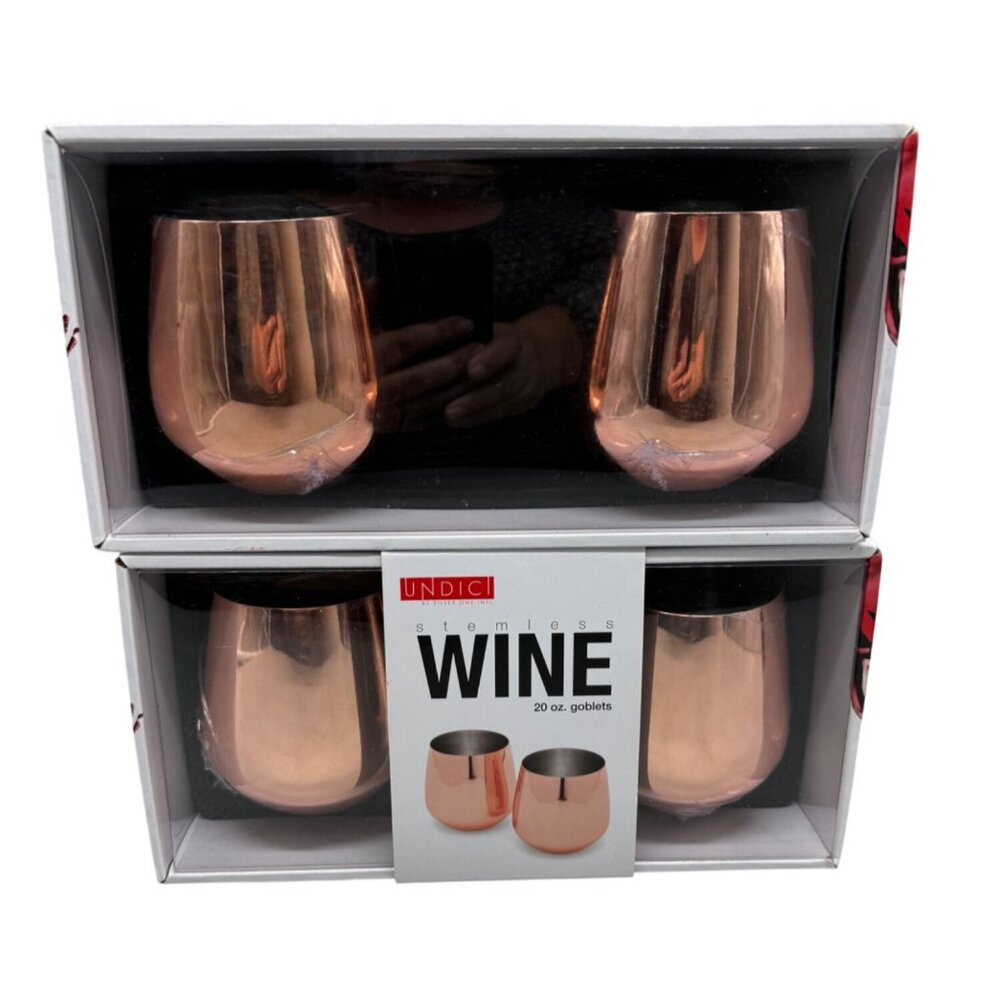 Undici Stemless Wine Goblets 20 Oz Set 4 Copper Finish stainless steel READ NEW